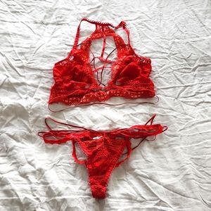 For Love & Lemons Red Lingerie Set - Bra and Panty